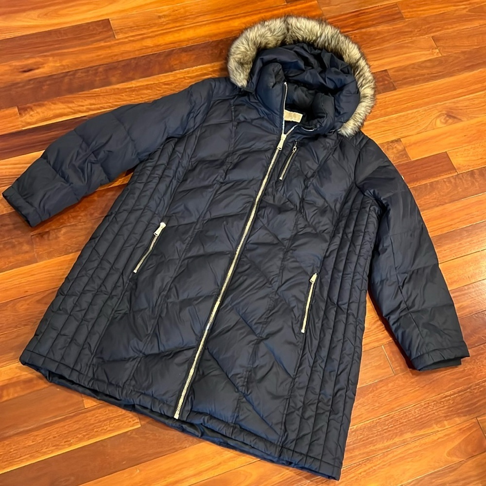 Michael Kors Black Quilted Hooded Puffer with Faux Fur Trim